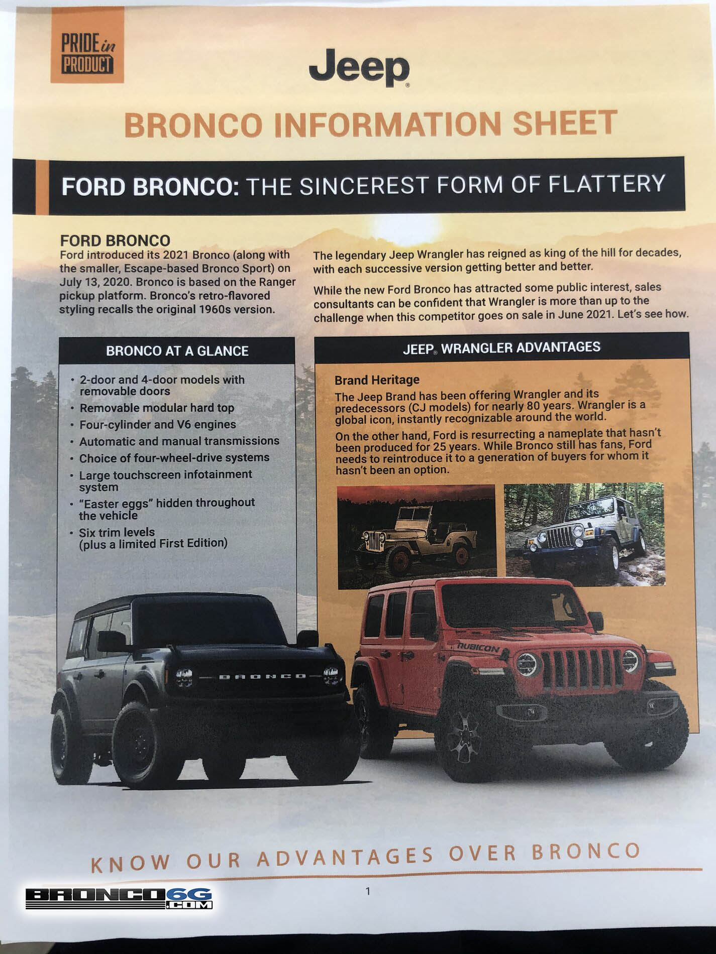 Bronco Forum Claims Fca Is Running Scared As It Goes Into Full Defense Mode With Bronco Vs Jeep Wrangler Info Sheet Are You Buying It Autospies Auto News