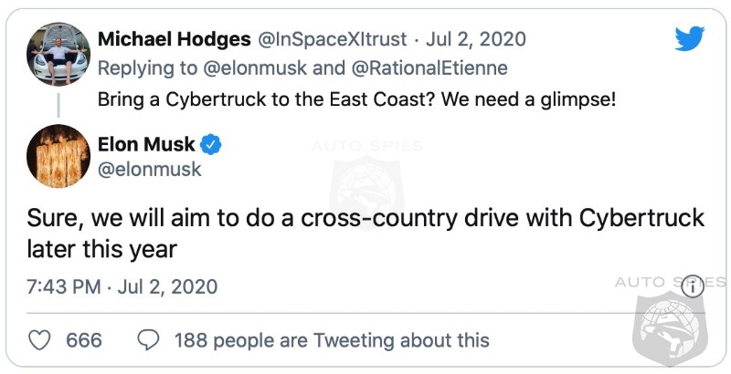 Elon To Take CyberTruck From Coast To Coast Like Butter On Toast. As The LOOK Starts To GROW On Truck Lovers.