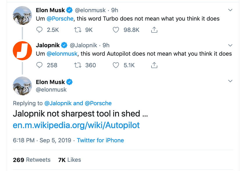 Shots Fired Tesla S Elon Musk And Jalopnik Exchange Blows Over The Taycan On Twitter Autospies Auto News